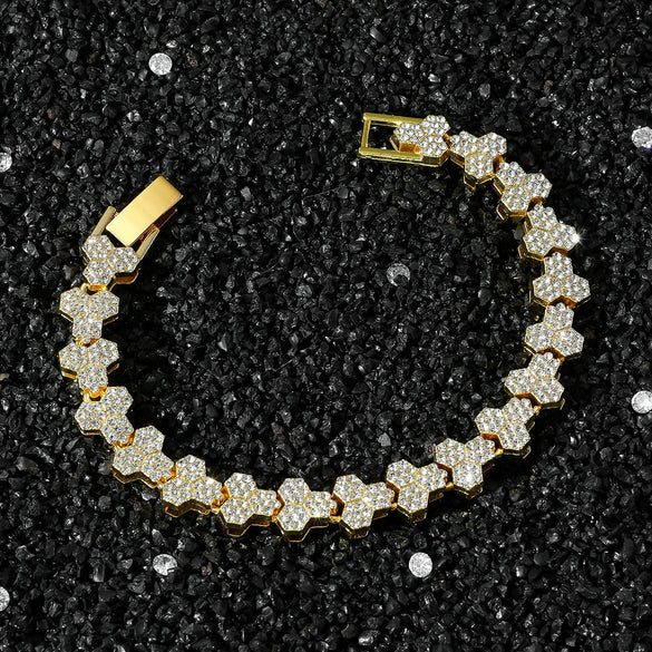 Unisex Hip Hop Style Alloy Cuban Chain Necklace Set With Diamonds And Geometric Triangle Stitching