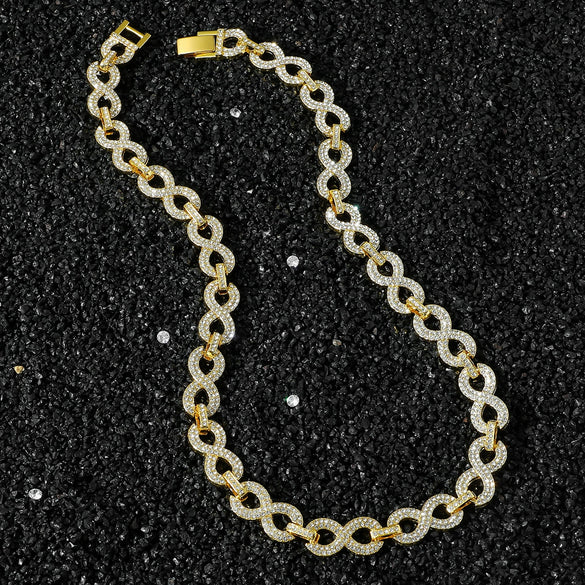 Unisex Hip Hop Style Alloy Cuban Chain Necklace With Geometric Pattern And Full Diamonds