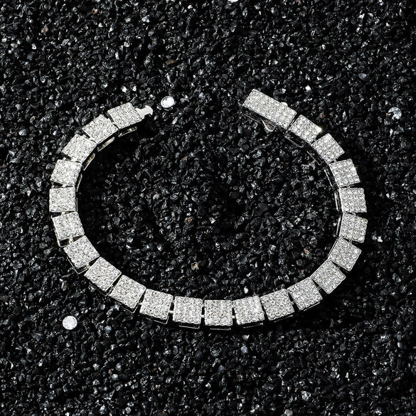 Unisex Hip Hop Style Alloy Geometric Square Stitching Chain Necklace Set With Diamonds