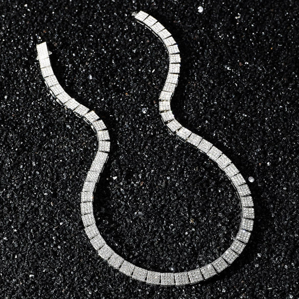 Unisex Hip Hop Style Alloy Geometric Square Stitching Chain Necklace Set With Diamonds