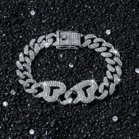 Unisex Hiphop Style Alloy Chain Bracelet With Love Stitching And Geometric Pattern Electroplated