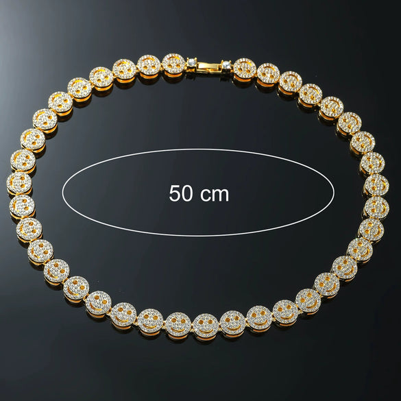 Unisex Hiphop Style Alloy Cuban Chain Necklace With Exaggerated Smiling Face And Diamond Design Geometric Pattern