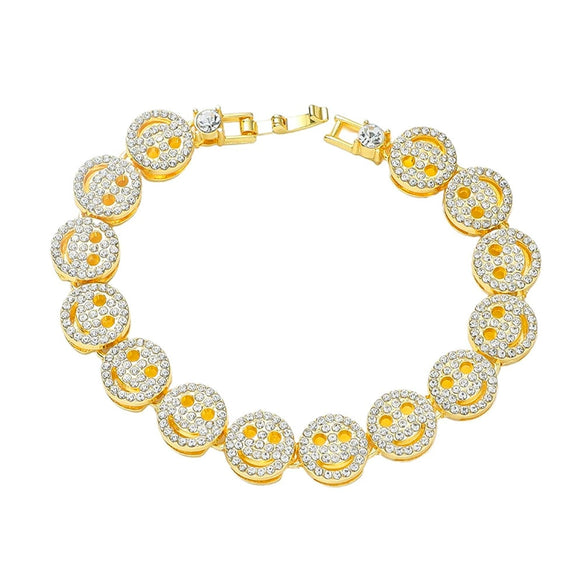 Unisex Hiphop Style Alloy Cuban Chain Necklace With Exaggerated Smiling Face And Diamond Design Geometric Pattern