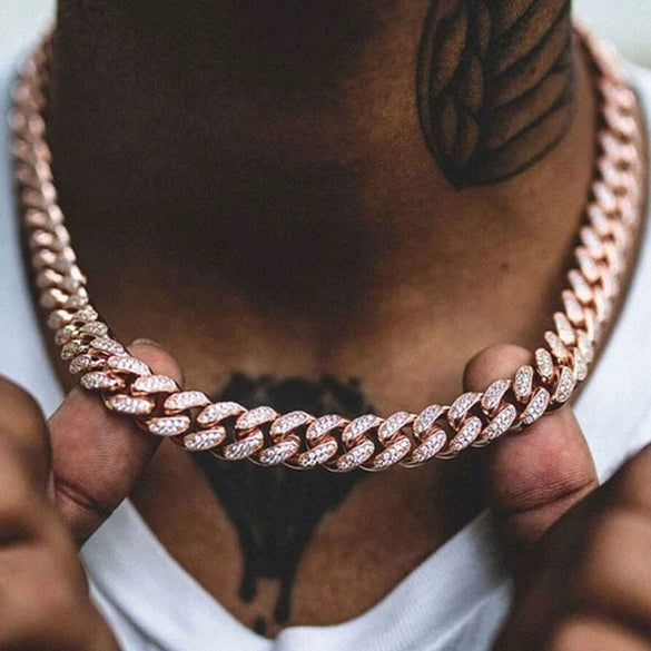 Unisex Hiphop Style Alloy Necklace With Geometric Pattern And Diamond Design Cuban Chain
