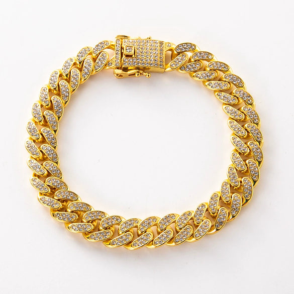 Unisex Hiphop Style Alloy Necklace With Geometric Pattern And Diamond Design Cuban Chain