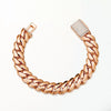 Unisex Jewelry Stainless Steel Cuban Chain Necklace With Geometric Pattern And Rose Gold Finish And Micropaved Zircon Diamond Buckle