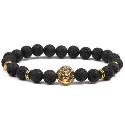 Unisex Lava Volcanic Stone Lion Head Beads Bracelet Nhyl122554