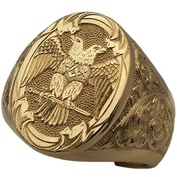 Unisex Metal Double Headed Eagle Wing Carved Geometric Ring With Electroplated Finish Simple Statement Jewelry