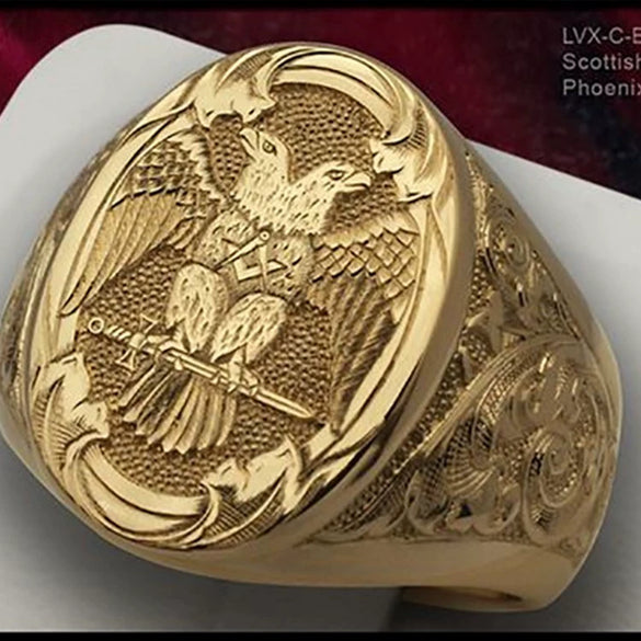 Unisex Metal Double Headed Eagle Wing Carved Geometric Ring With Electroplated Finish Simple Statement Jewelry