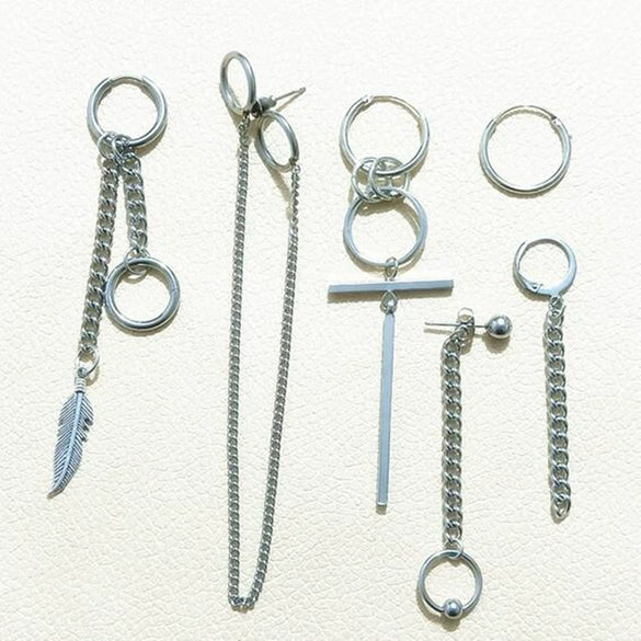 Unisex Metal Geometric Chain Earrings And Ear Clip Set With Electroplated Finish Simple Hip Hop Style Original Design