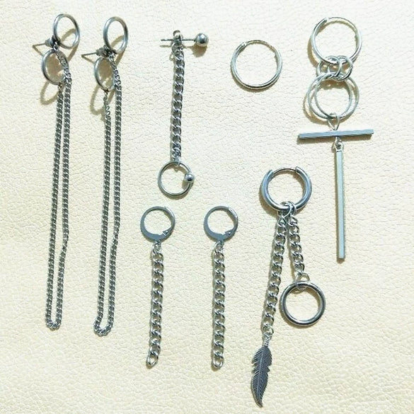 Unisex Metal Geometric Chain Earrings And Ear Clip Set With Electroplated Finish Simple Hip Hop Style Original Design