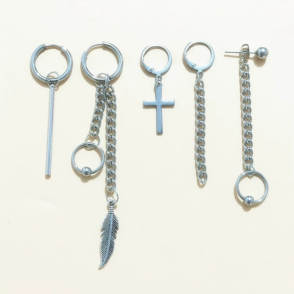 Unisex Metal Geometric Chain Earrings And Ear Clip Set With Electroplated Finish Simple Hip Hop Style Original Design