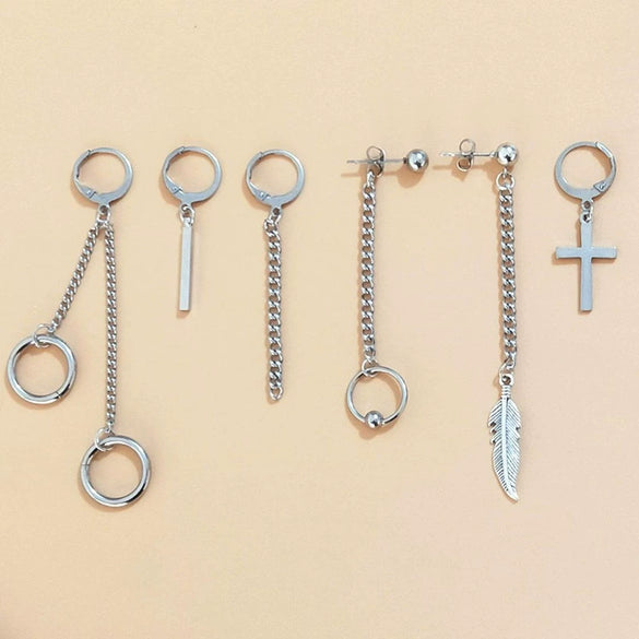 Unisex Metal Geometric Chain Earrings And Ear Clip Set With Electroplated Finish Simple Hip Hop Style Original Design