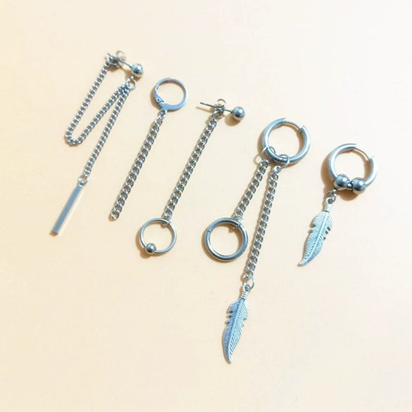 Unisex Metal Geometric Chain Earrings And Ear Clip Set With Electroplated Finish Simple Hip Hop Style Original Design