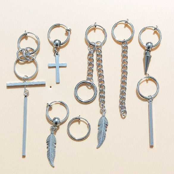 Unisex Metal Geometric Chain Earrings And Ear Clip Set With Electroplated Finish Simple Hip Hop Style Original Design