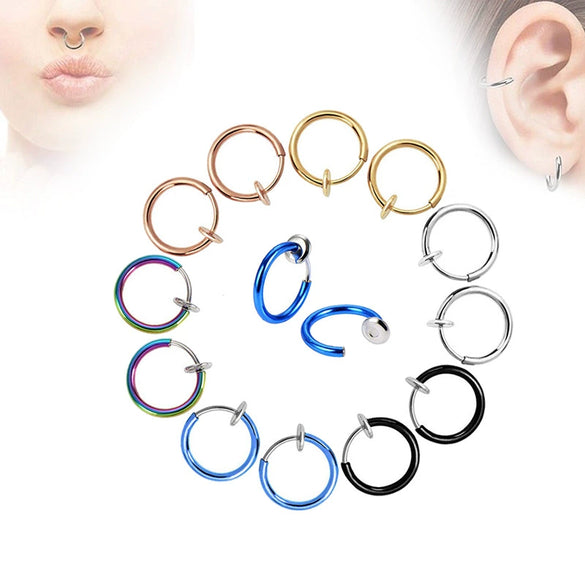 Unisex Metal Geometric Ear Clip Ear Stud Nose Ring Electroplated