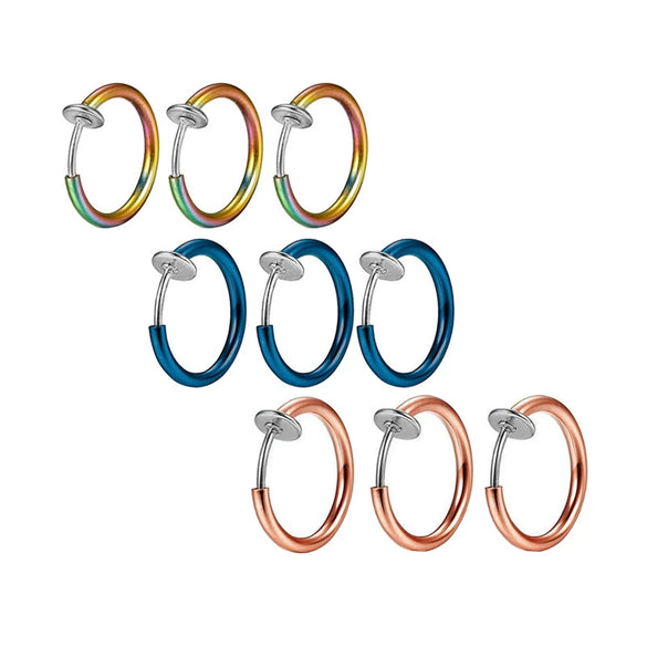 Unisex Metal Geometric Ear Clip Ear Stud Nose Ring Electroplated