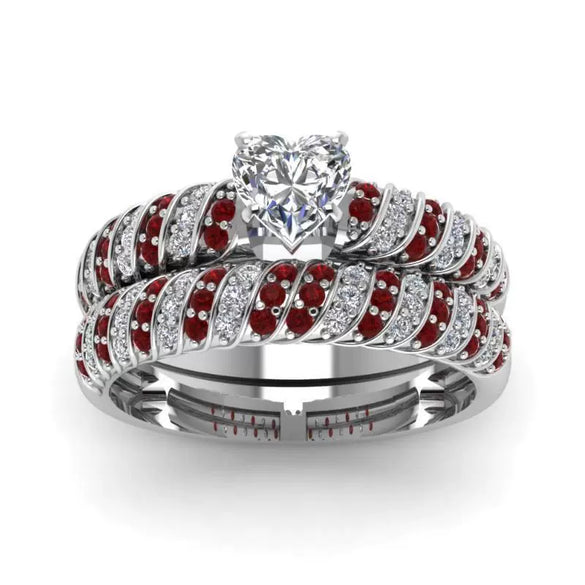 Unisex Metal Heart Shape Ring With Twisted Band Electroplated Micro Inlaid Zircon Full Diamond Look Couple Jewelry