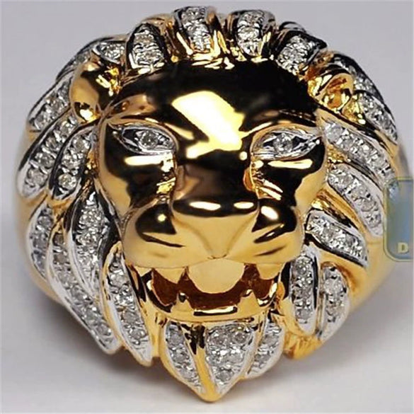 Unisex Metal Lion Head Ring With Electroplated Gold Finish Fashion Statement Jewelry