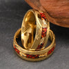 Unisex Minimalist Geometric Tungsten Steel Ring With Gold Electroplating Gold Foil Detail And Red Opal Inlay