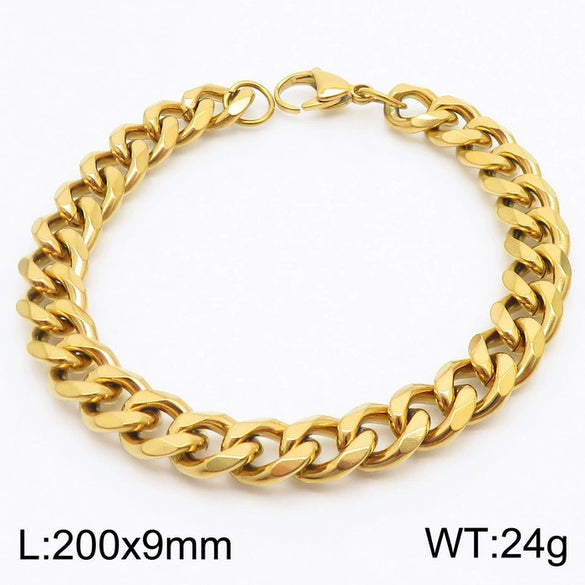 Unisex Minimalist Handmade Geometric Titanium Steel Bracelets With Sixsided Cuban Chain