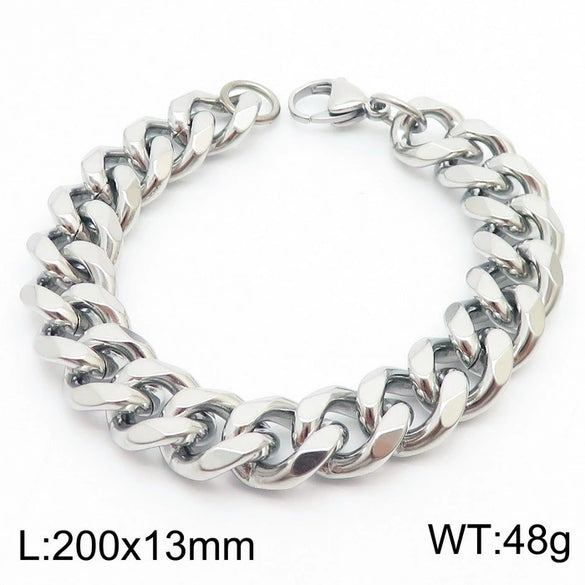 Unisex Minimalist Handmade Geometric Titanium Steel Bracelets With Sixsided Cuban Chain