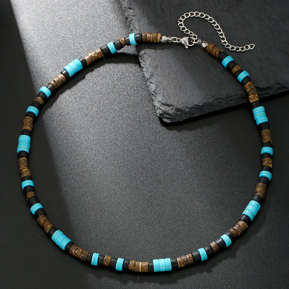 Unisex Natural Shell And Wood Beads Handmade Geometric Style Necklace