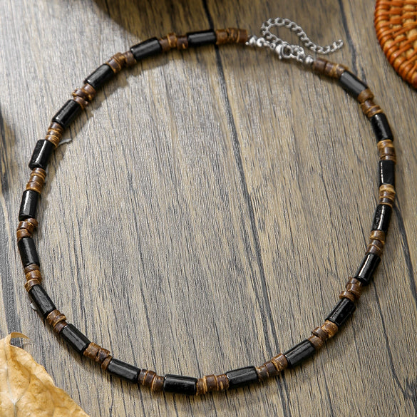 Unisex Natural Shell And Wood Beads Handmade Geometric Style Necklace