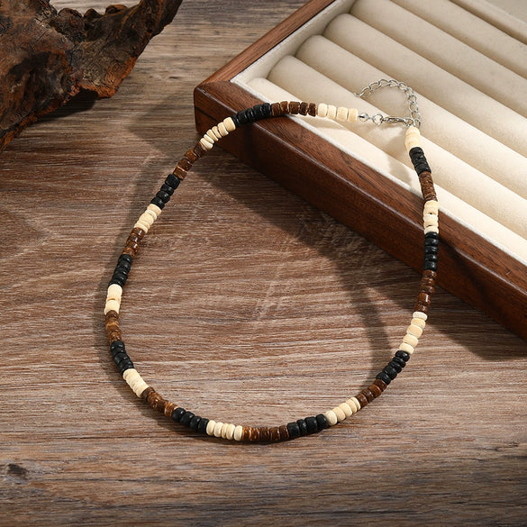 Unisex Natural Shell And Wood Beads Handmade Geometric Style Necklace