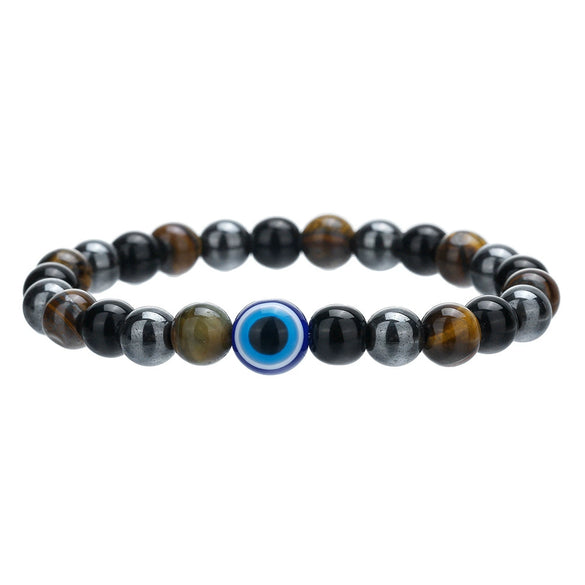 Unisex Natural Stone Geometric Style Handmade Black Onyx Cut Crystal Stacked Bracelet