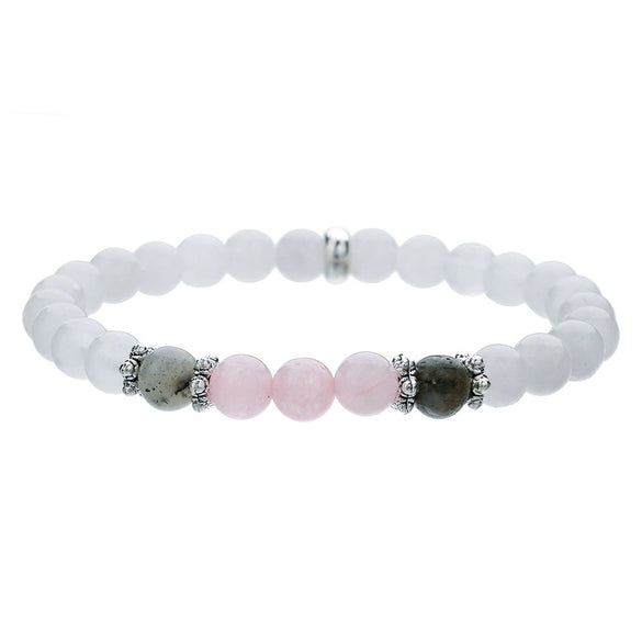 Unisex Natural Stone Geometric Style Handmade Black Onyx Cut Crystal Stacked Bracelet