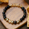 Unisex Natural Stone Geometric Style Handmade Black Onyx Cut Crystal Stacked Bracelet