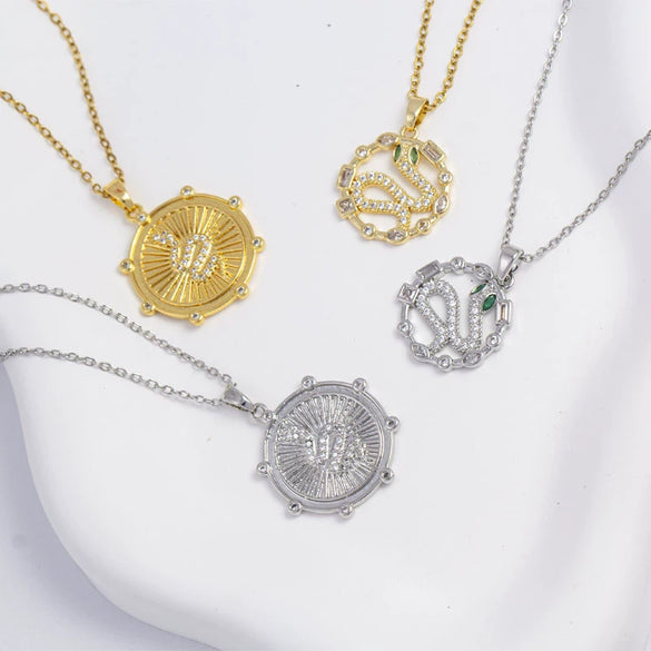 Unisex Necklace Geometric Shape Copper Pendant Inlaid With Zircon Electroplating O Word Chain