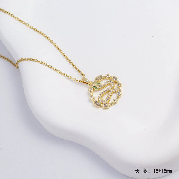 Unisex Necklace Geometric Shape Copper Pendant Inlaid With Zircon Electroplating O Word Chain
