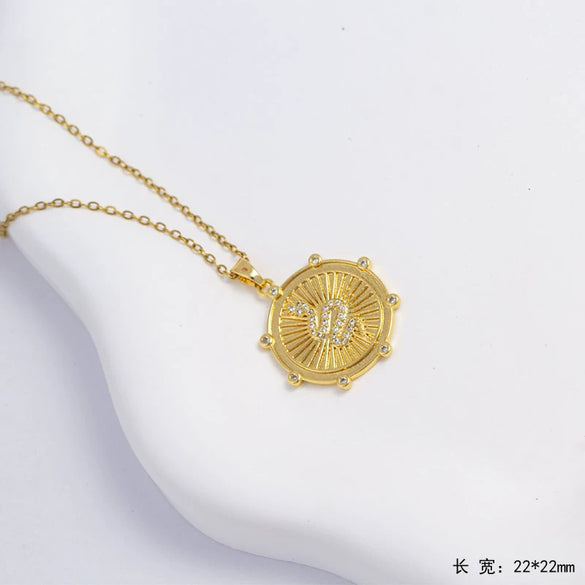 Unisex Necklace Geometric Shape Copper Pendant Inlaid With Zircon Electroplating O Word Chain