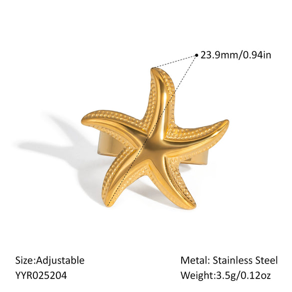 Unisex Ocean Breeze Style Stainless Steel Opening Ring With Geometric Shape Pvd Furnace Vacuum Real Gold Plated