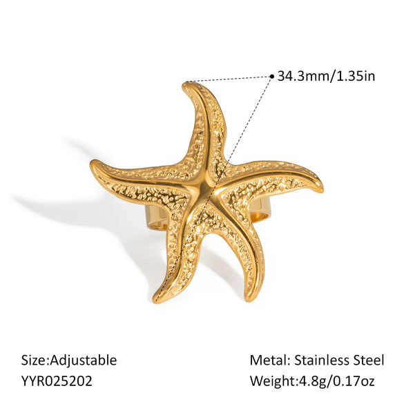 Unisex Ocean Breeze Style Stainless Steel Opening Ring With Geometric Shape Pvd Furnace Vacuum Real Gold Plated