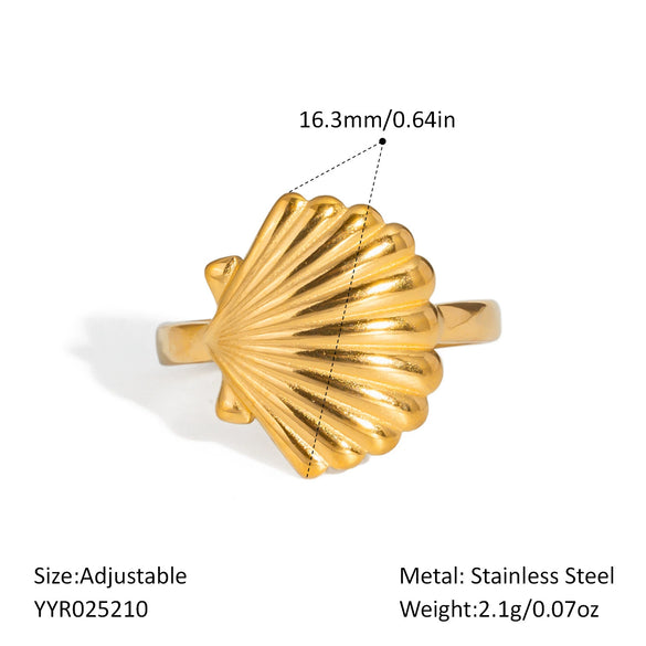 Unisex Ocean Breeze Style Stainless Steel Opening Ring With Geometric Shape Pvd Furnace Vacuum Real Gold Plated