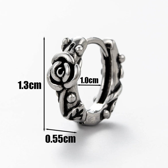 Unisex Piercing Earrings Stainless Steel Cast Rose Skull Snake With Flowers And Polishing Style