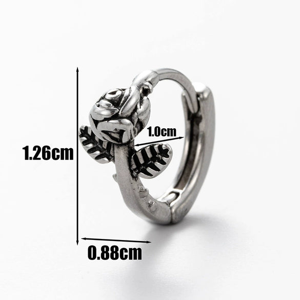 Unisex Piercing Earrings Stainless Steel Cast Rose Skull Snake With Flowers And Polishing Style