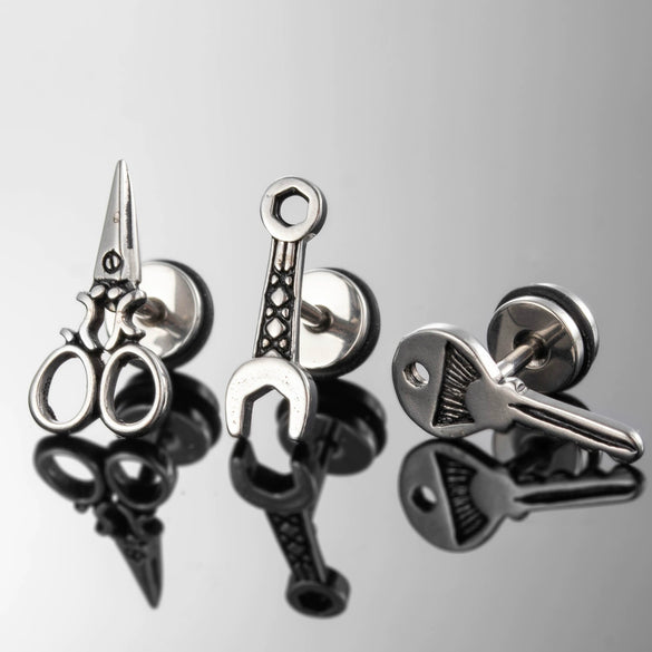 Unisex Piercing Titanium Steel Casting And Polishing Key Scissors Ear Studs
