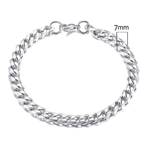 Unisex Polished Stainless Steel Cuban Link Bracelet With Wave Pattern Simple Trendy Jewelry