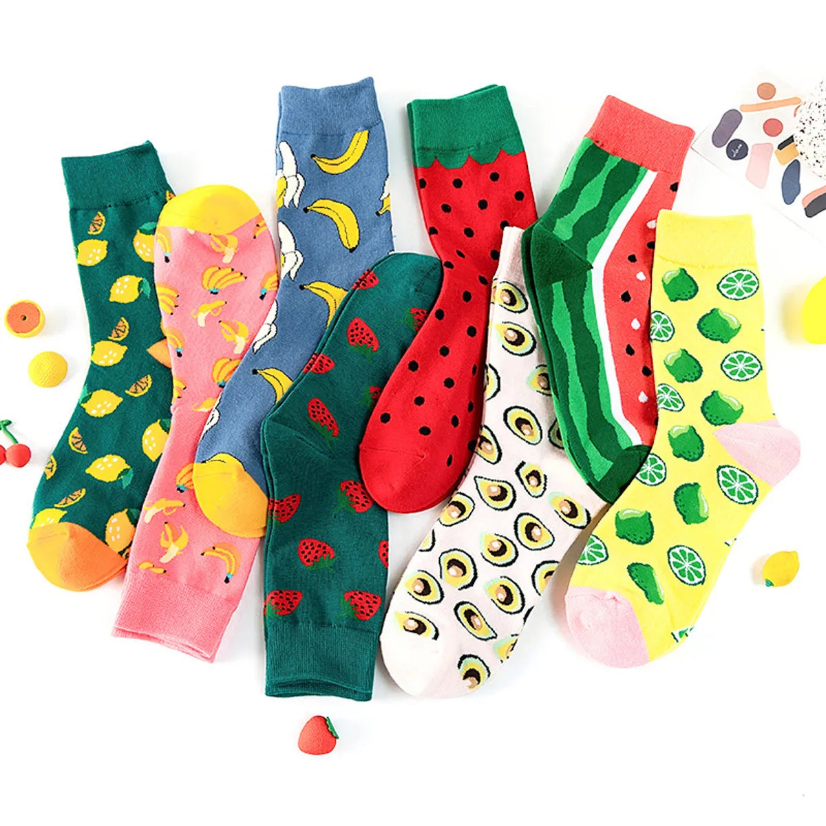 Unisex Preppy Style Color Block Fruit Cotton Crew Socks A Pair