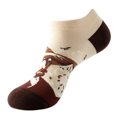 Unisex Retro Color Block Cotton Ankle Socks A Pair