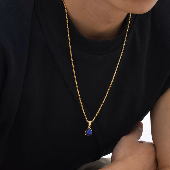 Unisex Retro Fashion Jewelry Stainless Steel Geometric Oval Natural Stone Pendant Necklace