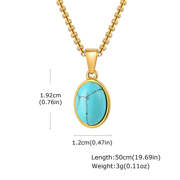 Unisex Retro Fashion Jewelry Stainless Steel Geometric Oval Natural Stone Pendant Necklace