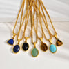 Unisex Retro Fashion Jewelry Stainless Steel Geometric Oval Natural Stone Pendant Necklace