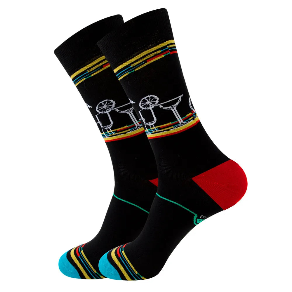 Unisex Retro Geometric Letter Astronaut Cotton Crew Socks A Pair