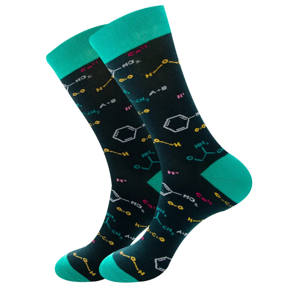 Unisex Retro Geometric Letter Astronaut Cotton Crew Socks A Pair