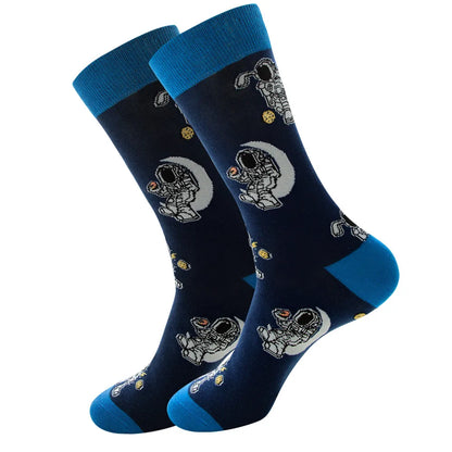 Unisex Retro Geometric Letter Astronaut Cotton Crew Socks A Pair